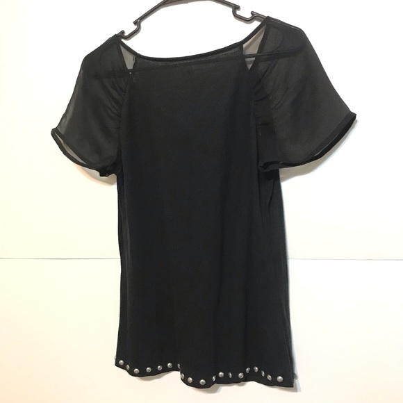 Black Blouse With Studs on bottom, sheer sleeves - Picture 2 of 7